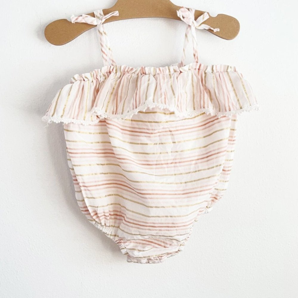 Rose Gold Striped Baby Romper Size 12 Months